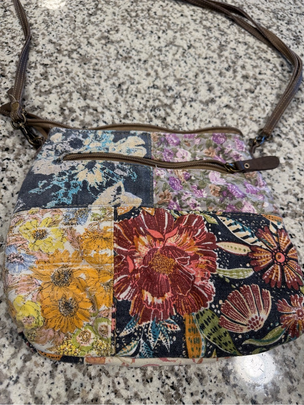 Patchwork Floral Crossbody Bag in Multicolor with coordinating wallet
